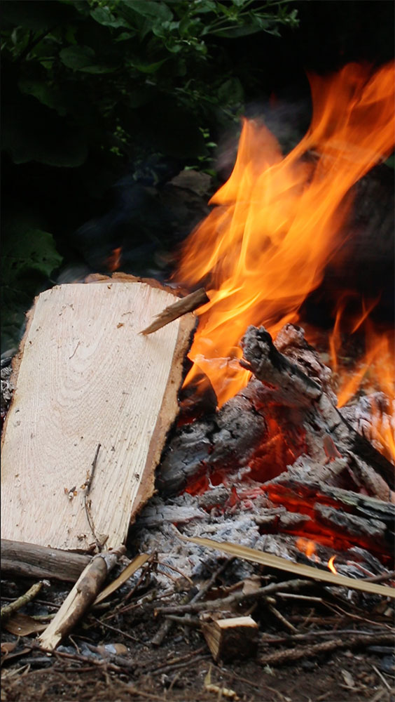 A roaring fire